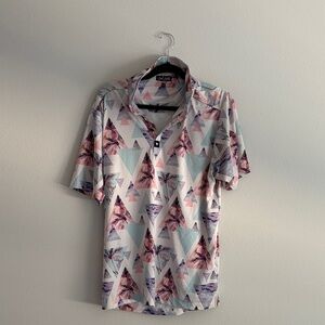 Bad Birdie Golf Polo PGA Tour Men's Triangle Pattern Polo - Pink and Gray